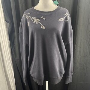 Maurices Dark Gray Sweater with Leaf Embroidery